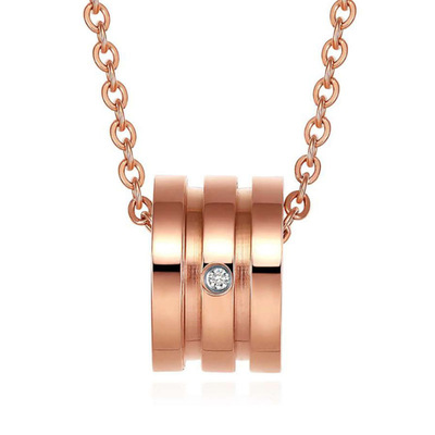 钛钢电镀玫瑰金简约小蛮腰项链镶钻女士吊坠饰品厂家批发直播爆款