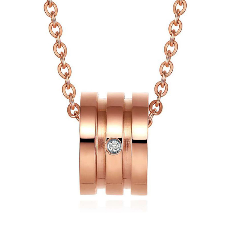 钛钢电镀玫瑰金简约小蛮腰项链镶钻女士吊坠饰品厂家批发直播爆款