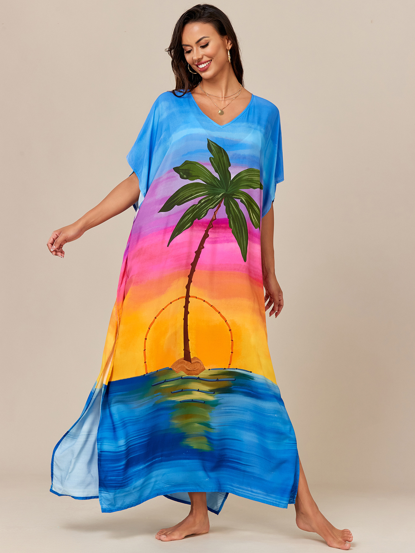 Blusa de playa con estampado de rayón europeo y americano transfronterizo bikini de vacaciones camisa de protección solar traje de baño blusa exterior M14