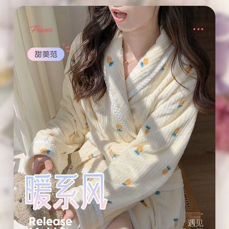 Эксклюзивный халат-пижама для женщин, осенне-зимний, из фланели, на флисовой подкладке, утолщенный, в стиле молодой и милой принцессы, длинный, с отложным воротником.