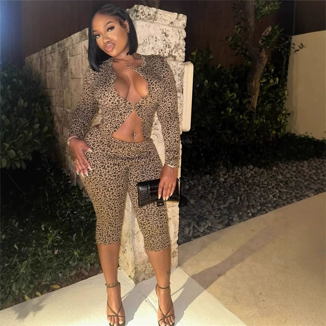 Европейская и американская новая трансграничная внешняя торговля эластичная леопардовая печать тонкая сексуальная дикая горячая девушка шорты с длинными рукавами