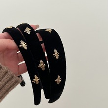 丝绒小蜜蜂布艺洗脸发箍女款秋冬毛绒高颅顶头箍压发外出发卡发饰
