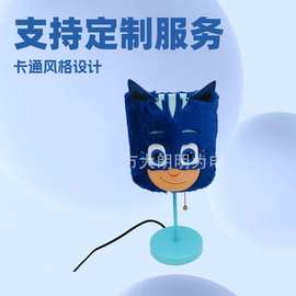 卡通黑猫警长头像图案绒布灯罩卧室房间睡眠氛围LED创意台灯