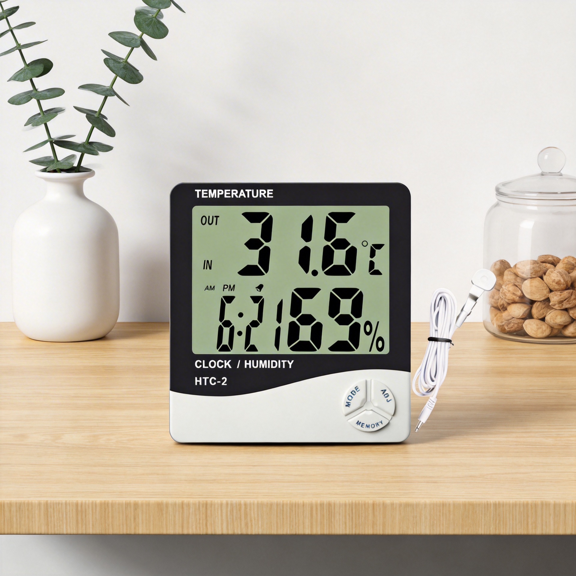 深圳厂价现货批发中性 带闹钟温度表 家用电子温湿度计 HTC-2