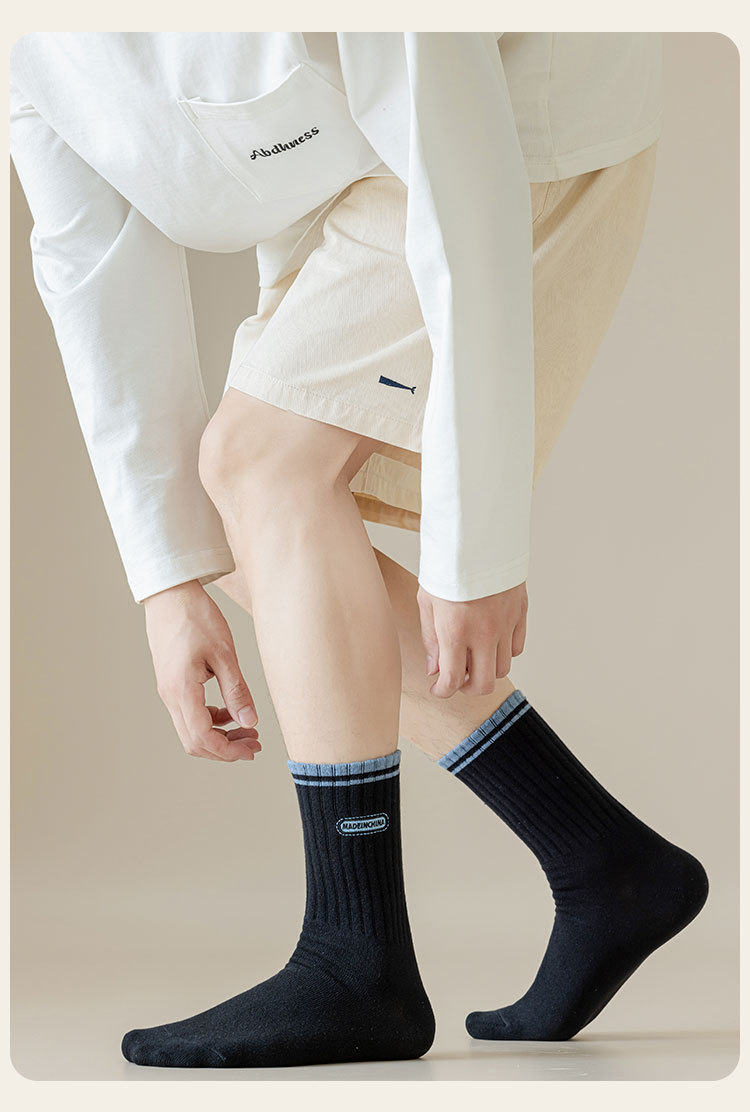 袜子男款一条杠高橡筋吸汗透气素色提花运动风外穿好搭配男中筒详情17