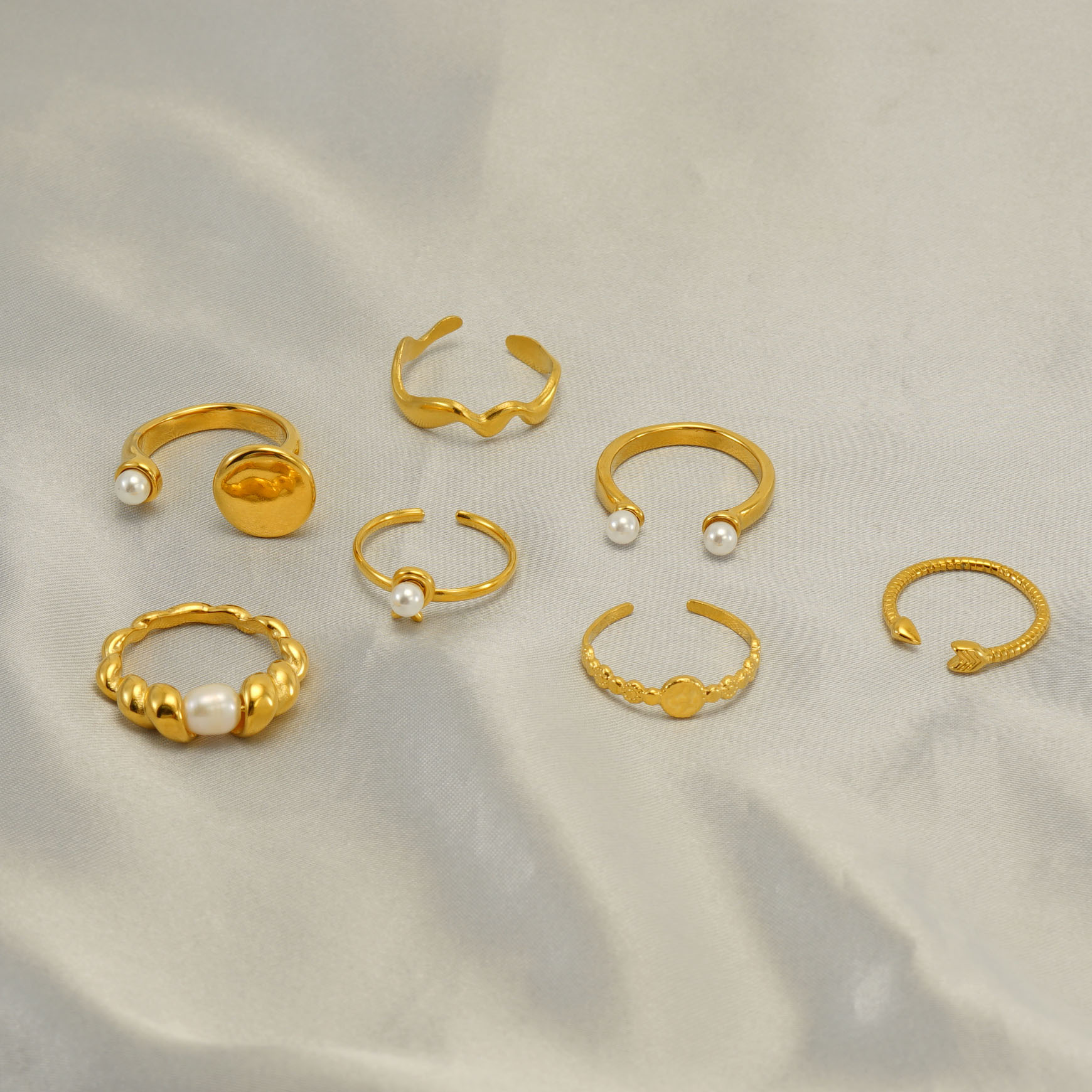Daily Occasion Wholesale Jewelry Simple Style Geometric 304 Stainless Steel Pearl 18K Gold Plated Inlay Open Rings