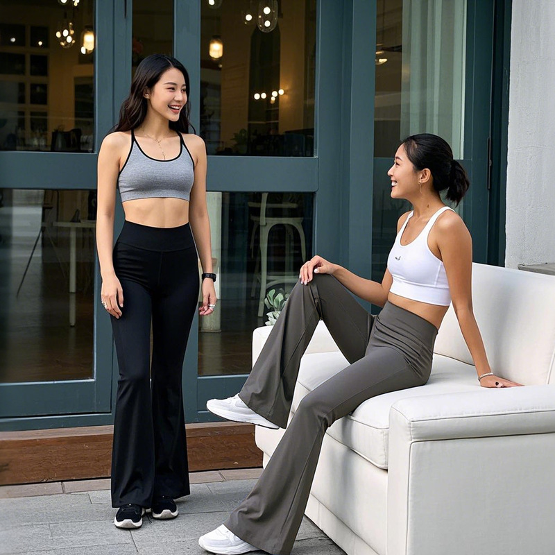 Pantalones acampanados Shark para mujer, pantalones largos negros de talla grande, finos, de cintura alta, drapeados, para primavera y otoño, adecuados para usar al aire libre. image 3