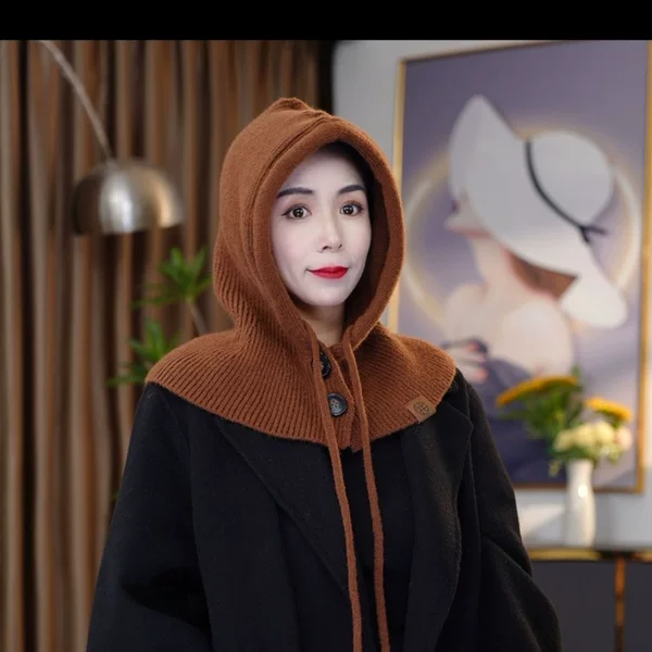 New Hat and Scarf All-In-One Women's Autumn and Winter Warm Ear Protection and Cold Protection Hooded Neck Scarf Cross-Border Wool Knitted Hat