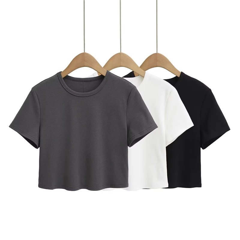 Hot Girl Sports Style Round Neck High Waist Navel-Baring Short-Sleeved T-Shirt for Women Summer Versatile Jazz Dance Pure Color Slimming Look Top Hot Girl Sports Style Round Neck High Waist Navel-Baring Short-Sleeved T-Shirt for Women Summer Versatile Jazz Dance Pure Color Slimming Look Top