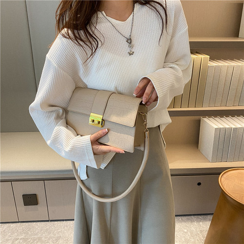 Western-style bags for women, autumn and winter new stone pattern shoulder bags, Korean style trendy fashion simple lock armpit bags for women