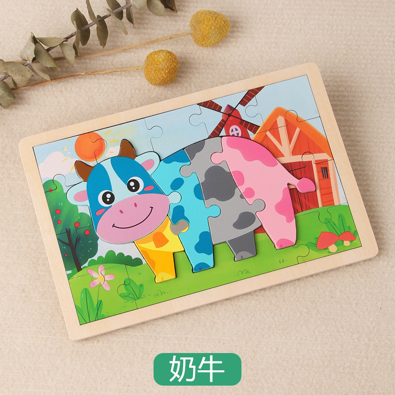Juguetes de rompecabezas de madera transfronterizos de dibujos animados para niños rompecabezas de dibujos animados para bebés educación temprana fábrica de regalos de acertijos