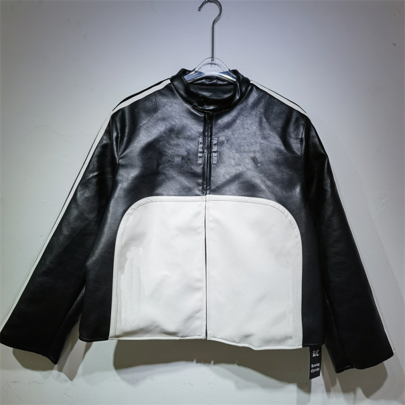 跨境美潮原创设计加工美式宽松版型皮衣机车服重工刺绣男女同款潮|undefined