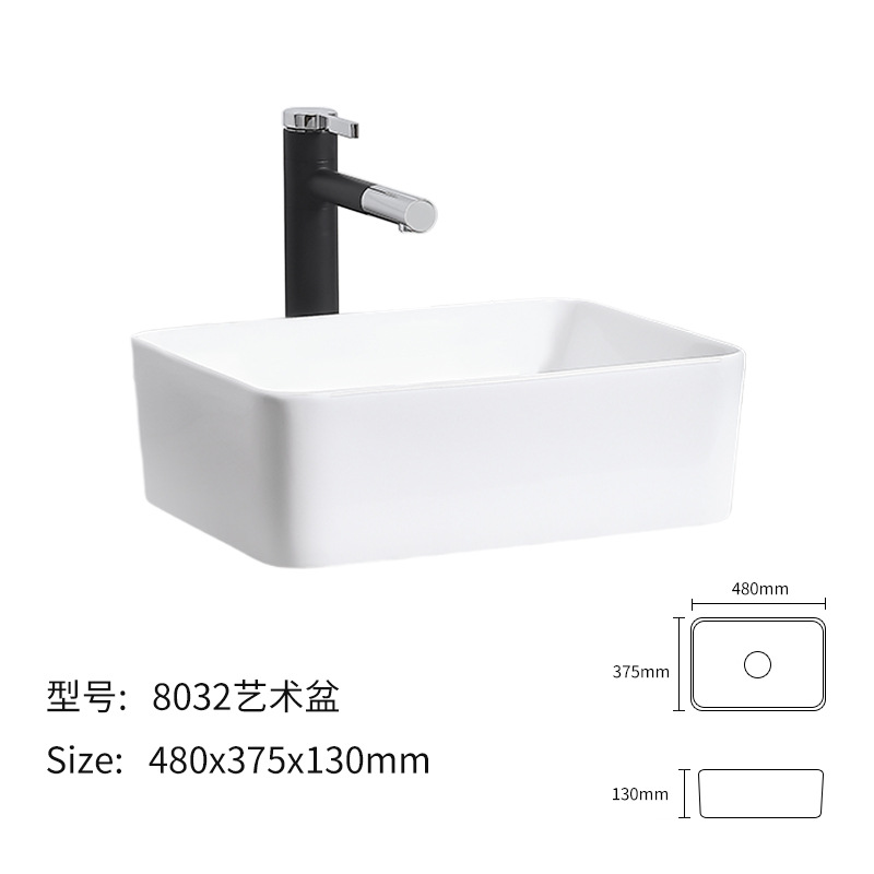 Lavabo de cerámica para encimera, lavabo individual, adecuado para un estilo minimalista moderno, lavabo de cerámica integrado.