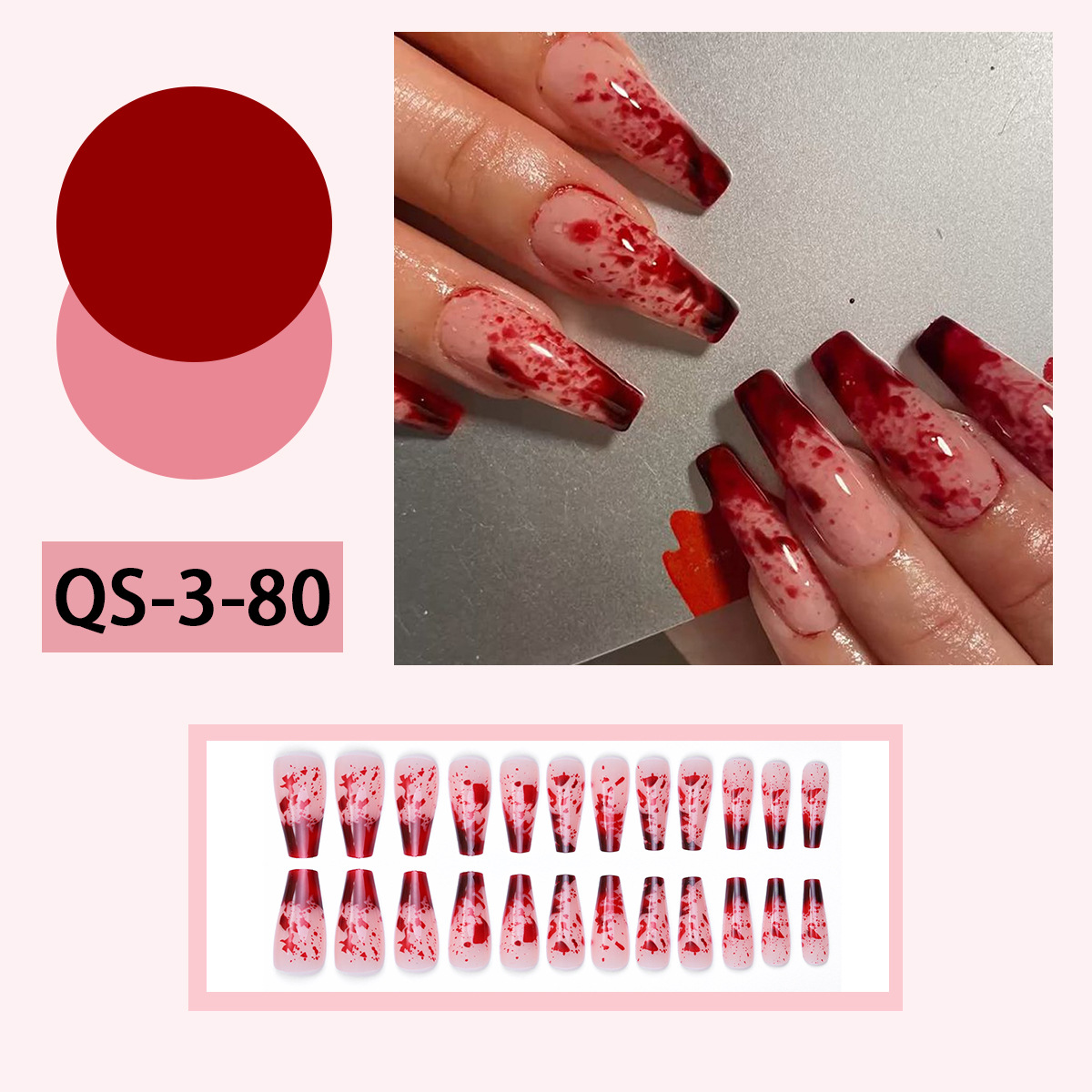 Halloween usa uñas rojas gotas de sangre parche de uñas falso parche de uñas oscuro tinte parche de uñas desmontable producto terminado