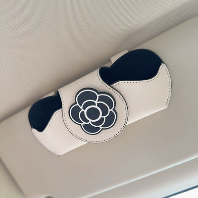 Car Glasses Clip/Bill Clip | Holder - off-white-glasses-case-and-leather-case-camellia