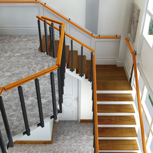 批简约实木楼梯扶手护栏室内防护栏杆现代阁楼铁艺立柱复式酒吧围