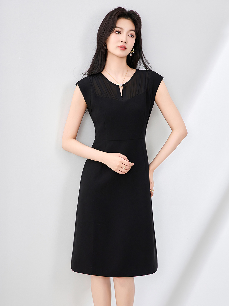 Đầm vest chữ A không tay phối voan mùa hè — Màu xanh da trời