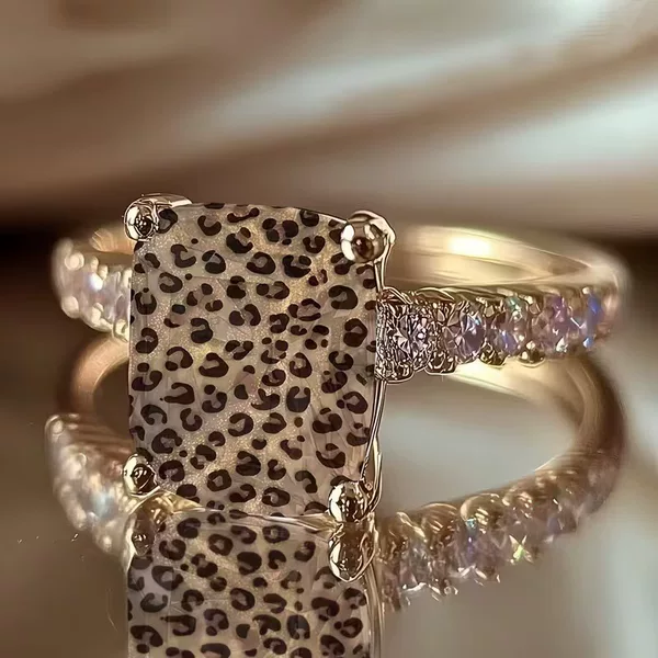 Cross-border Amazon Temu European and American style leopard print square ring, simple and versatile everyday accessory