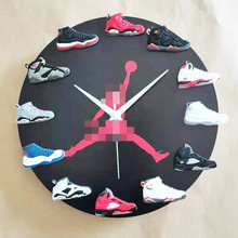 网红篮球鞋模aj1-12代挂钟时钟装饰表亚马逊客厅新款时尚运动鞋家