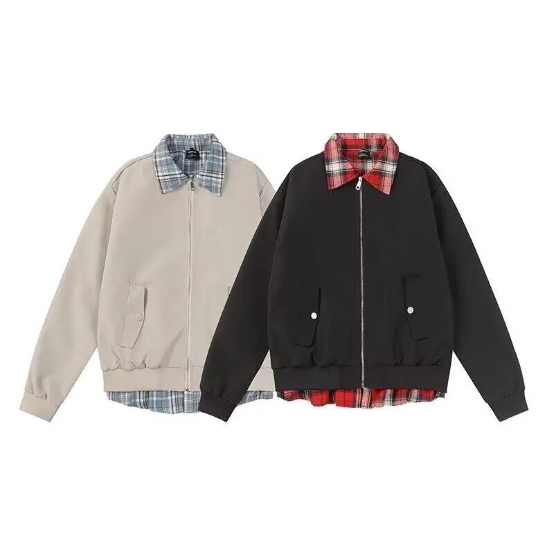 老钱风假两件外套男女春秋季新款拼接撞色宽松cleanfit飞行服夹克|undefined