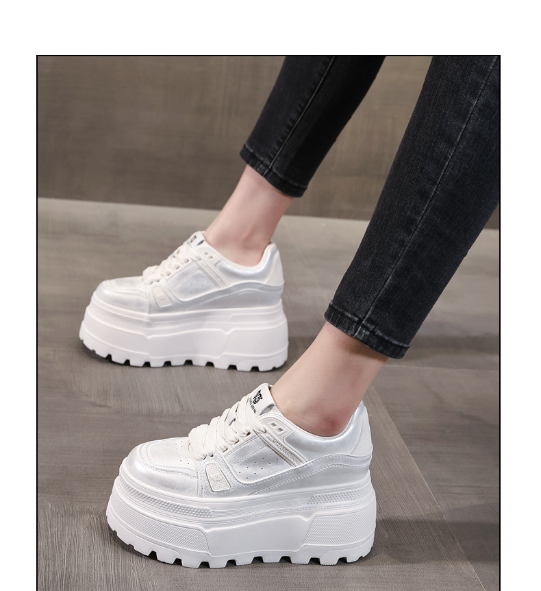 Giày sneaker nữ đế dày độn cao bên trong, phong cách thời trang dáng nhỏ — Màu vàng sâm panh chi tiết 12