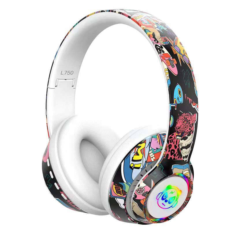Auriculares plegables con Bluetooth.Subwoofer con grafitis de colores.Auriculares deportivos inalámbricos.