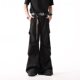 Three-dimensional pleated pleated split design drape black trousers men and women American micro cleanfit wide leg trousers