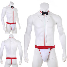 男士蝴蝶结束缚紧身衣情趣内衣男仆连体丁字内裤亚马逊代发性感