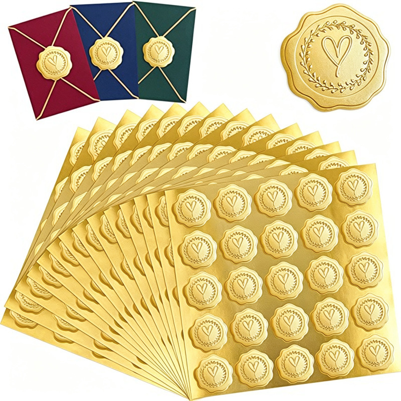 Cross-Border Amazon Envelope Sealing Stickers Commemorative Party Invitations Greeting Cards Gold Embossed Sealing Stickers in Stock Hot Sale Cross-Border Amazon Envelope Sealing Stickers Commemorative Party Invitations Greeting Cards Gold Embossed Sealing Stickers in Stock Hot Sale