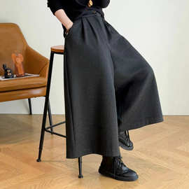 毛呢阔腿裤 2025冬季新款 复古慵懒高腰显瘦大码保暖休闲裤女1937