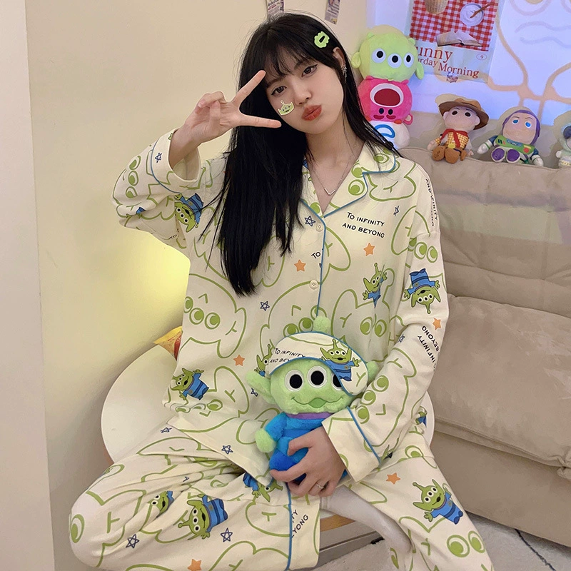 [Тинкербелл] Новые стильные пижамы из искусственного хлопка для женщин на весну и осень, свободные повседневные милые пижамы для женщин, которые можно носить на улице
