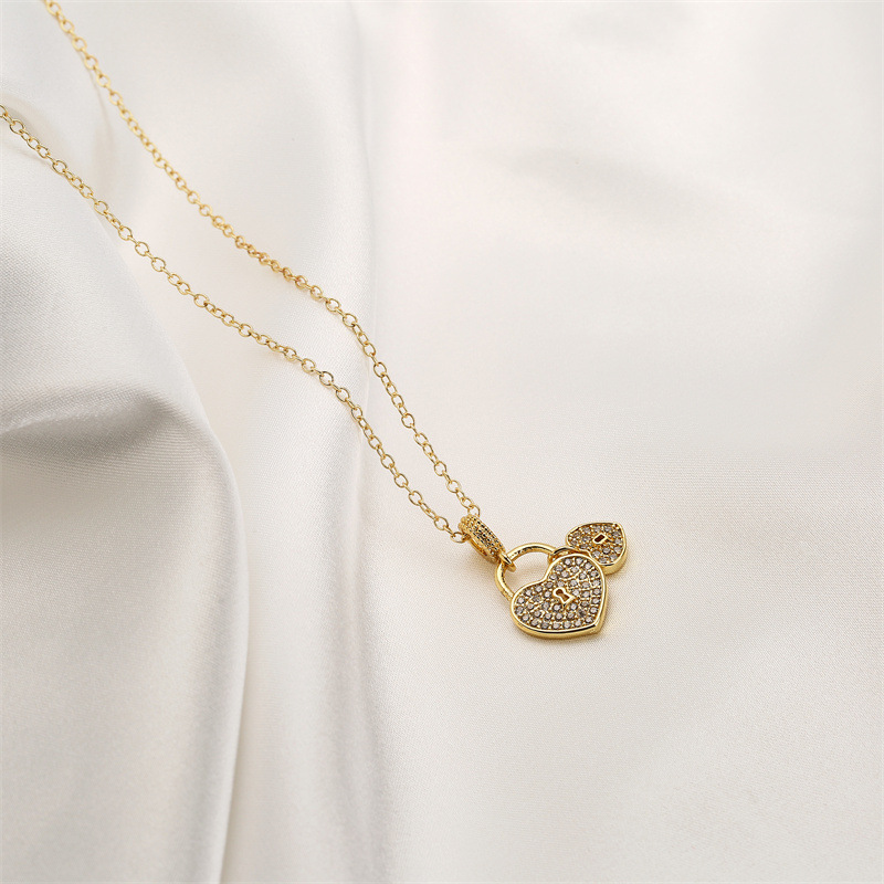 Lady Heart Shape Copper Gold Plated Zircon Pendant Necklace 1 Piece