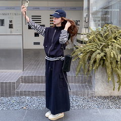 藏青色又酷又飒的穿搭套装女2025秋季新款休闲工装马甲裙子三件套