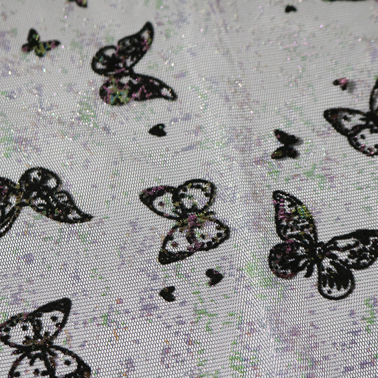 Nuevo tipo de tela de malla mariposa fantasía estampado tela de flojo primavera y verano vestido de tela de ropa infantil