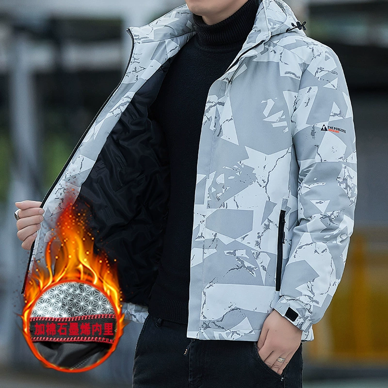 Пальто с хлопковой подкладкой, мужское пальто, Осень-зима, новая модная утолщенная куртка, Мужская съемная шапка, зимняя куртка, Мужская стеганая куртка