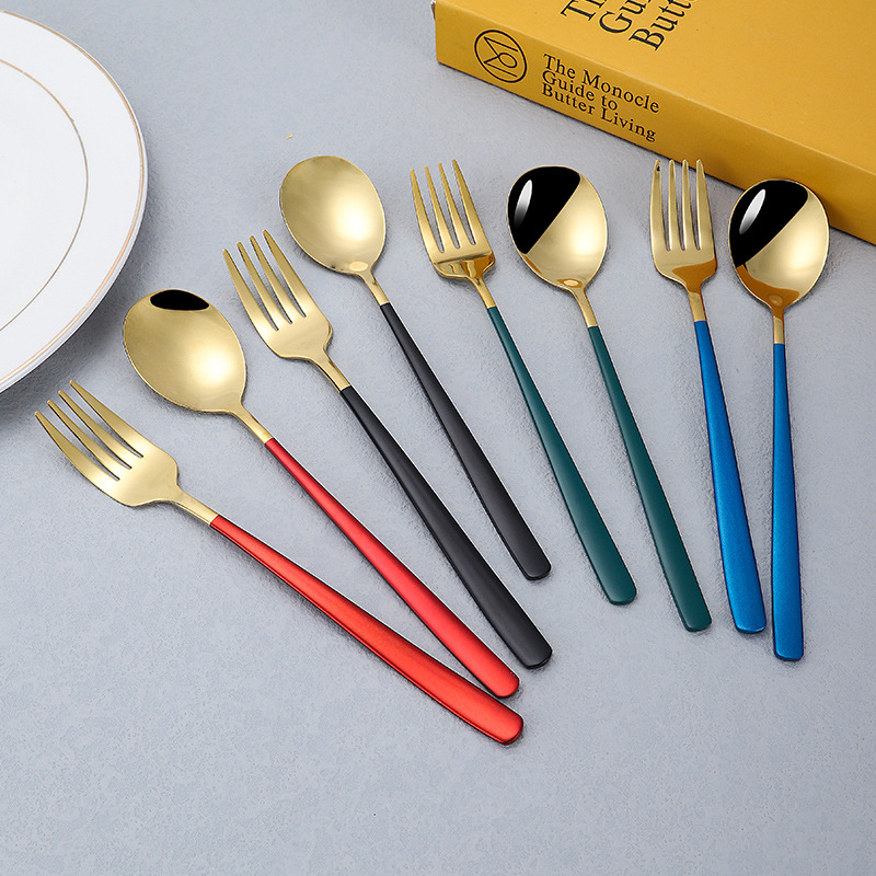 304 cuchara de acero inoxidable tenedor hogar mango largo postre agitación cuchara comer cuchara fábrica directa vajilla cuchara coreana tenedor