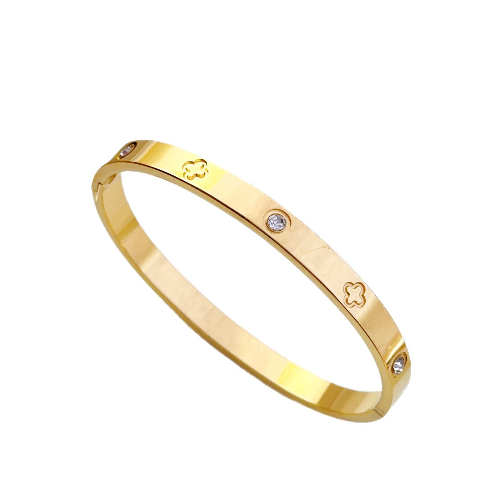 Pulsera mujer moda transfronteriza flor de cuatro hojas pulsera de flor de ciruelo acero inoxidable con incrustaciones de diamantes temperamento femenino moda titanio acero pulsera joyería