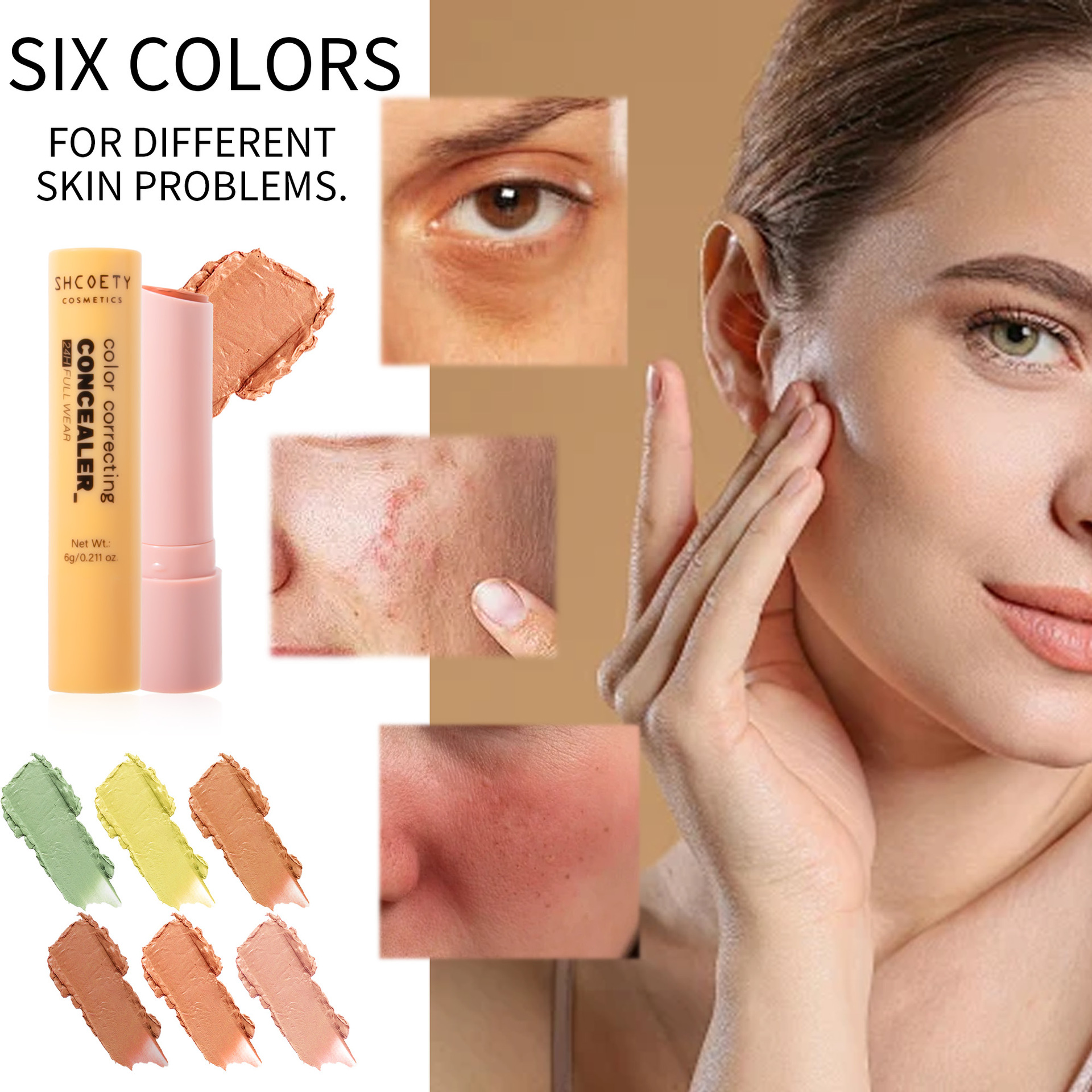 SHCOETY Cross-border Exclusive Rotating Concealer Set 6-color Natural Three-dimensional matte Concealer Stick Facial Contouring pen undefined