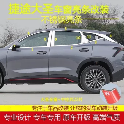 Car Accessories Door and Window – Şüşə kənarı xromları/moldingləri - jietu-dasheng-full-window-22-pieces-of-middle-column