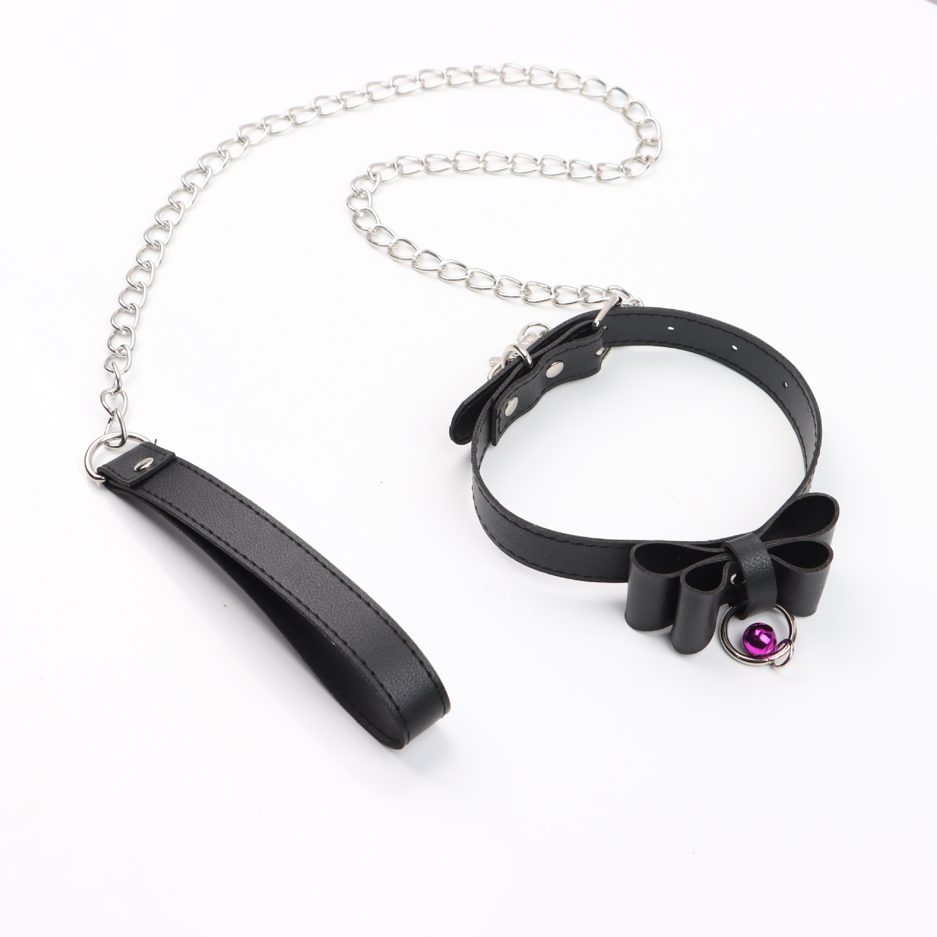 PU Bow Collar and Leash Set with Bell, SM Bondage Training Prop — detail image 8