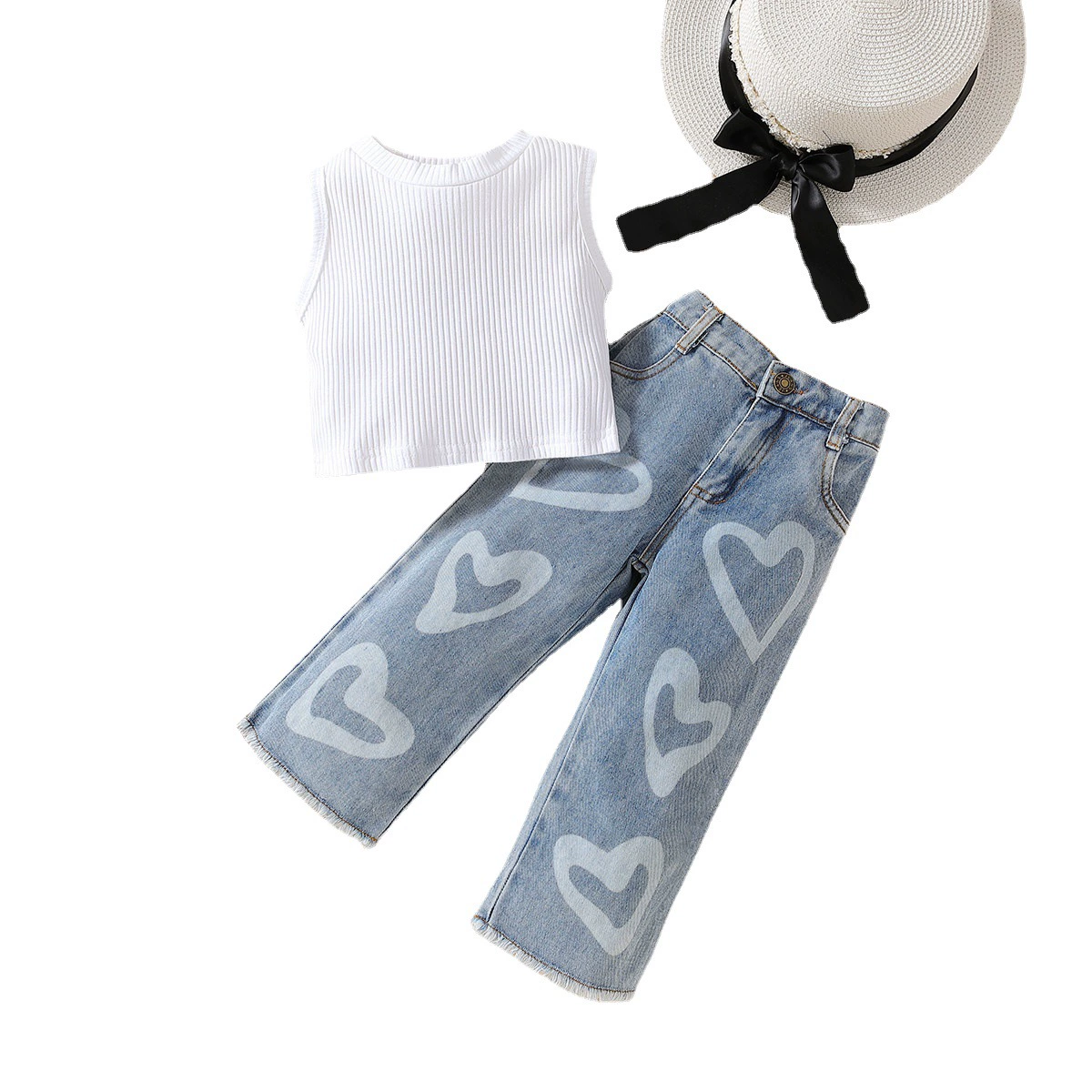 Children's Summer Vest & Denim Set (Samgami baby), Cotton, Sizes 90–130 cm
