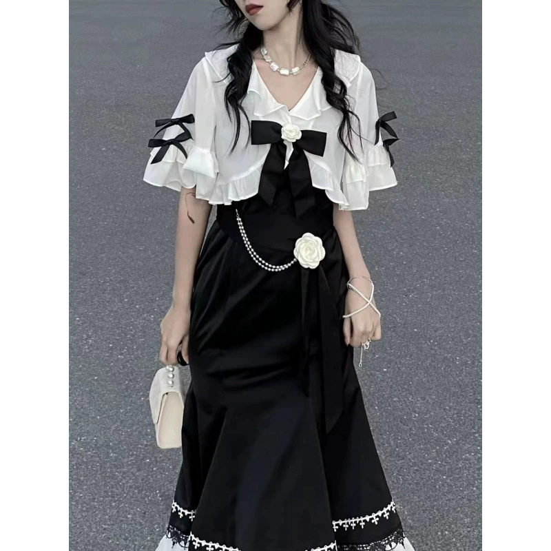 Летний комплект, юбка, платье, французский стиль, стиль Chanel, рыбья хвостовая юбка