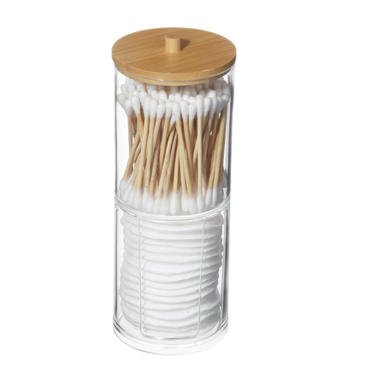 Acrílico contenedor redondo portátil caja de almacenamiento de soplo de algodón cosmético algodón hisopo removedor de maquillaje caja de almacenamiento de superposición de algodón