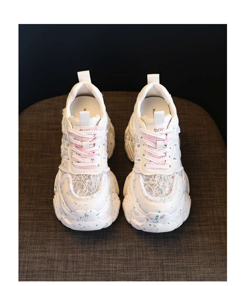 Giày sneaker nữ đế dày chunky lưới thoáng khí tăng chiều cao — Màu trắng chi tiết 19