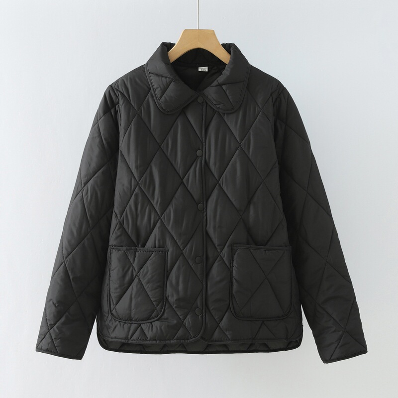 2026 Cotton-Padded Jacket, Warm Diamond-Patterned Lightweight Spring Cotton Coat, Turn-Down Collar Cotton Clothing for Women, Winter Fleece-Lined Thickened Middle-Aged Mom's Outerwear