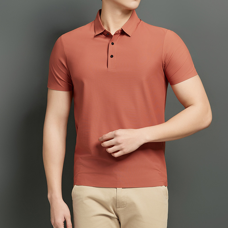 Polo de verano para hombres, nailon de seda de hielo, hombres y mujeres sin costuras, camiseta de manga corta casual de negocios, grupo de camisetas de hombres de alta elasticidad