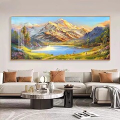 聚宝盆山水画客間装飾画軽豪華クリーム風金山ソファー背景壁掛け絵山図壁画