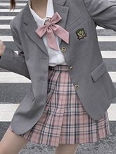 JK制服套装秋季日系学院风灰色西装外套女小个子短裙三件套