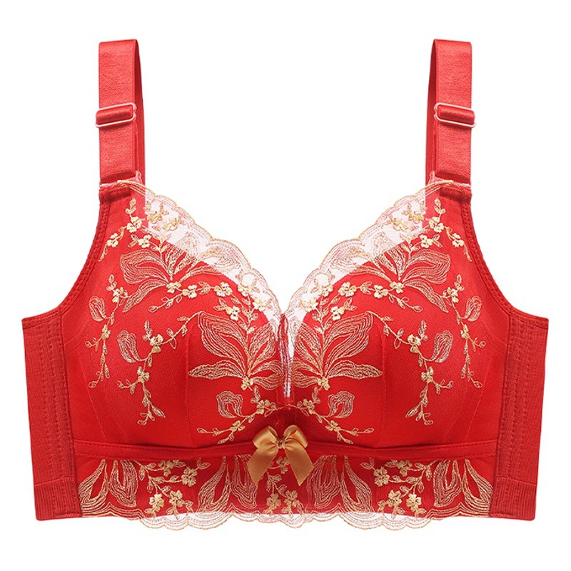 2024 новый красный нижнее белье костюм год рождения Свадьба невесты с маленькой грудью пуш-ап Регулируемый беспроводной бюстгальтер
