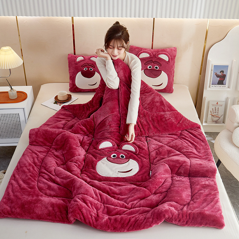 New Arctic Velvet Three-Dimensional Cartoon Embroidery Pillow Quilt 40*40 Open 105*145 Big Eared Bear Cartoon Style